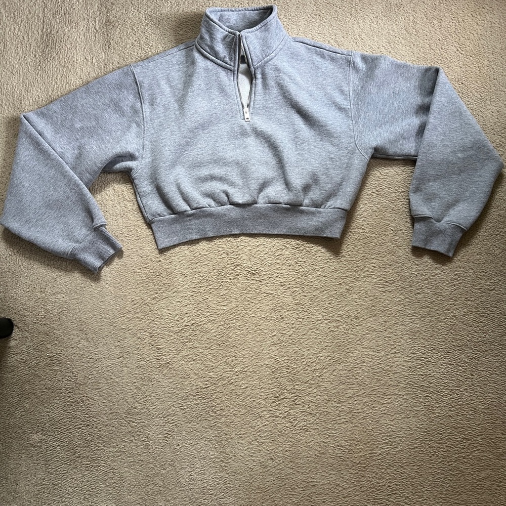 TNA Cropped Quarter-Zip Sweatshirt - Light Gray